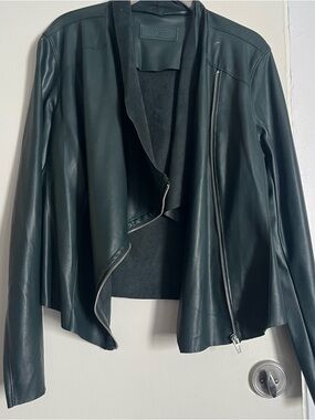 Blank NYC Black Leather Draped Asymmetric Zip Jacket